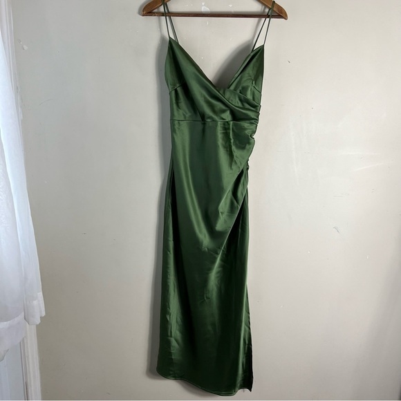 Billy J Monte Satin Slip Midi Dress - Olive Size 4 NWT Bridesmaid Weddin… - Picture 6 of 16